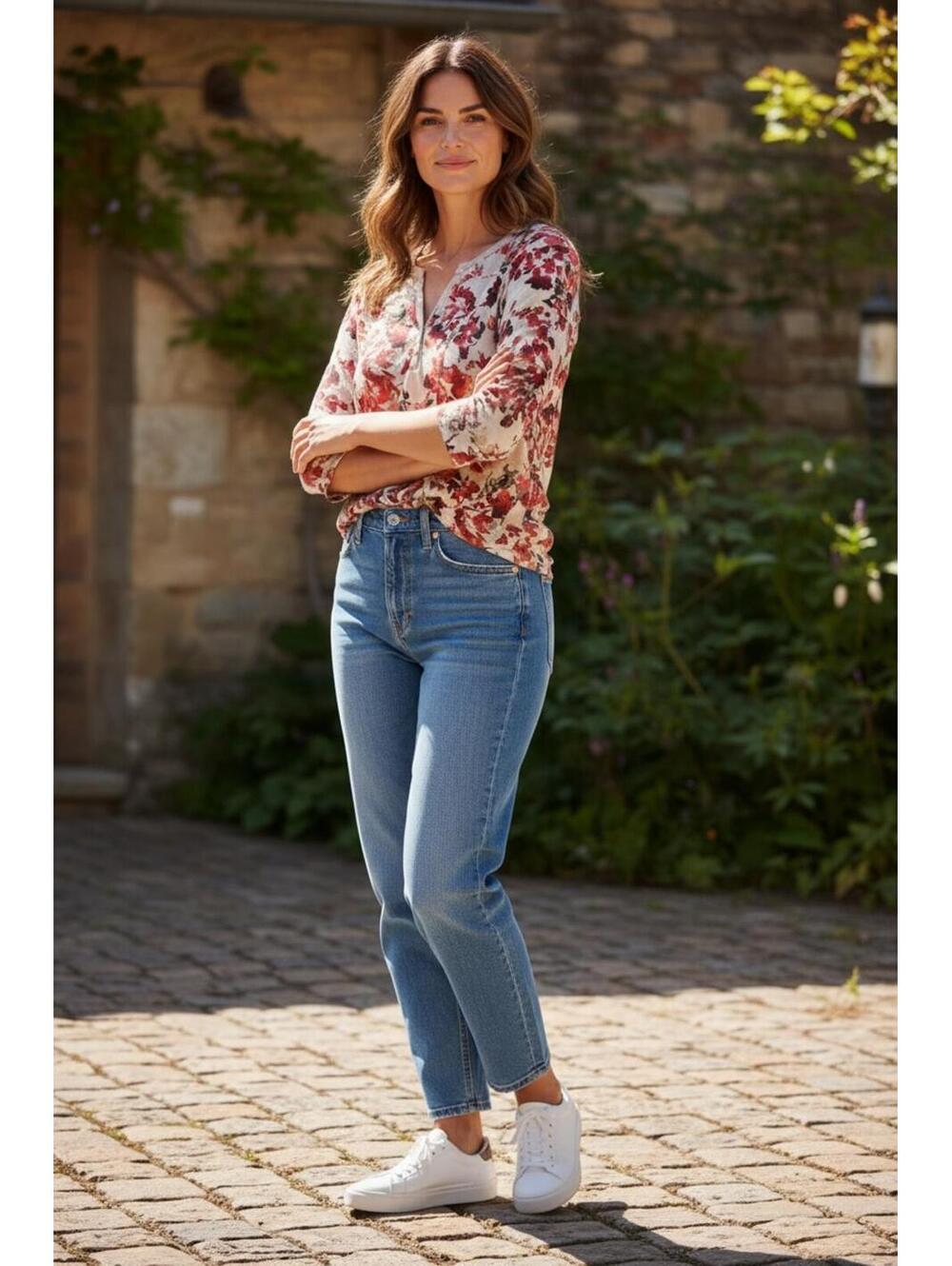 Karen Scott Floral Button-Up Sweater, Size Large